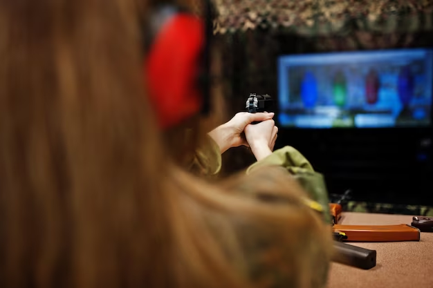 A girl shoots a gun