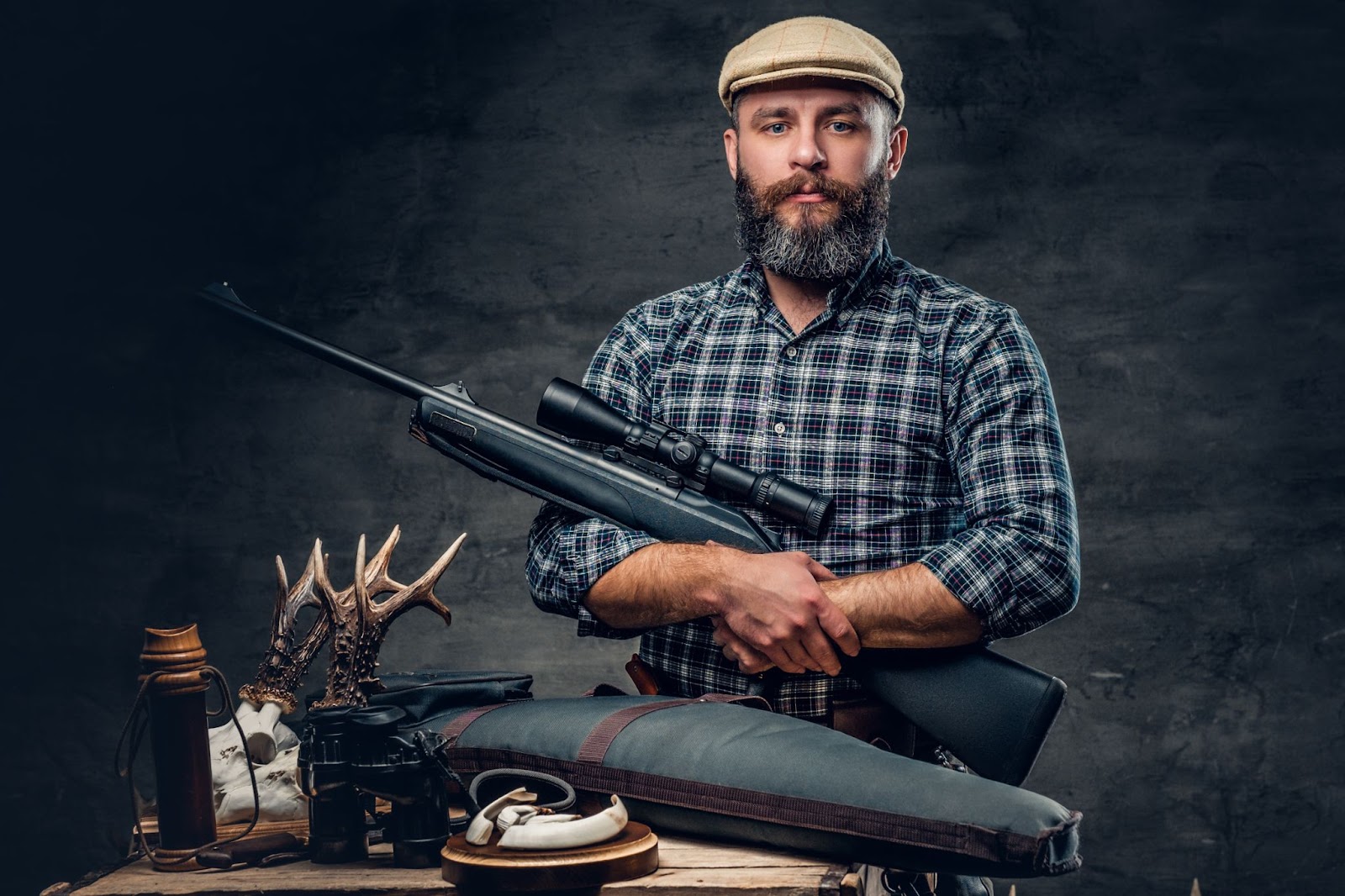 Hunter with his weapon